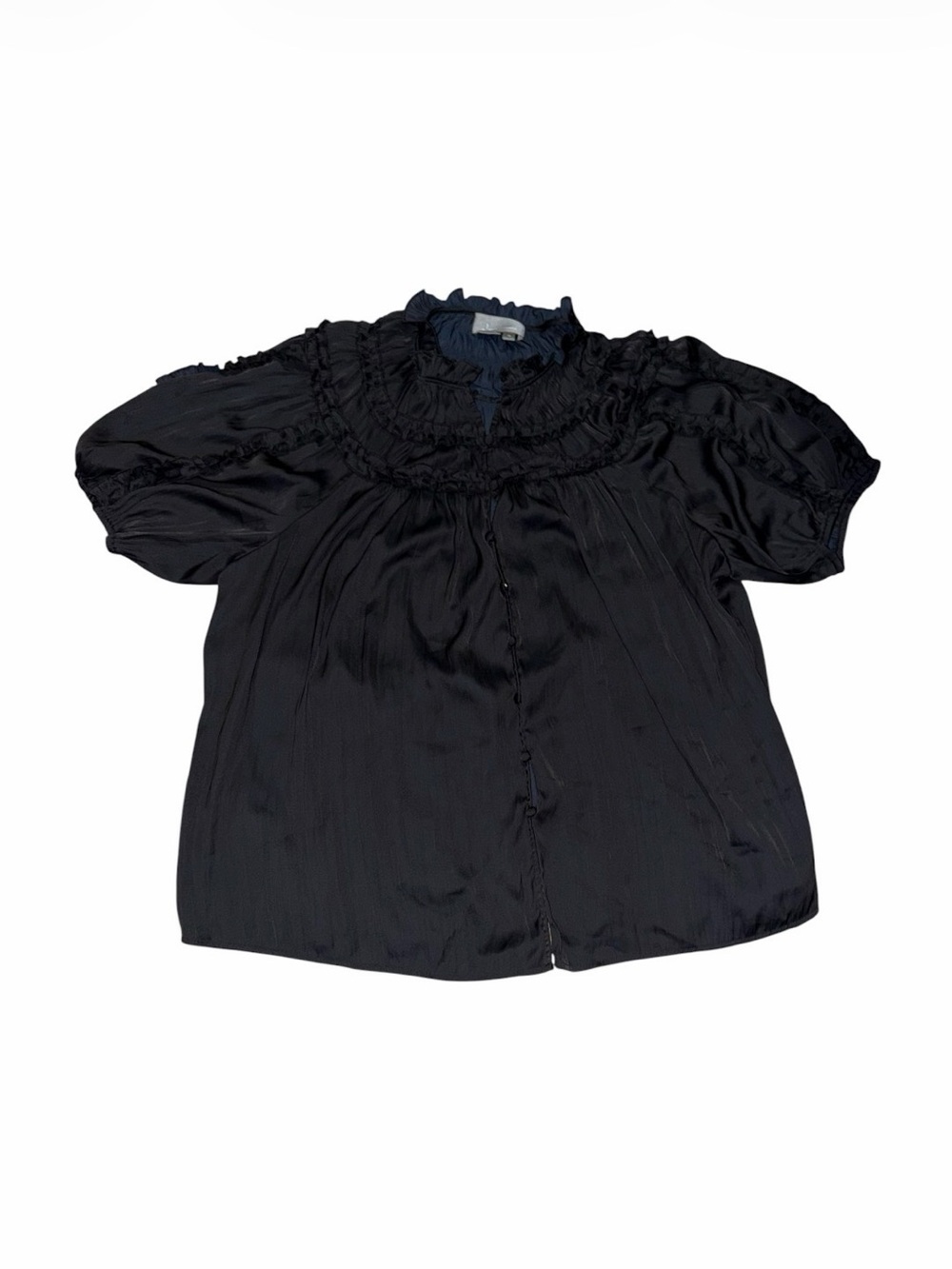 Black Ruffle Neck Short Sleeve Blouse